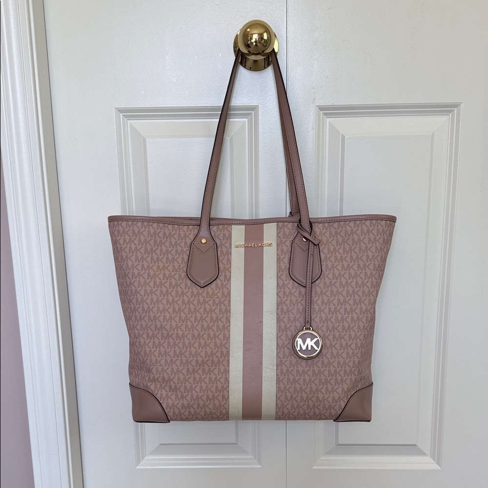 Michael Kors Dusty Pink Stripe MK Logo Tote